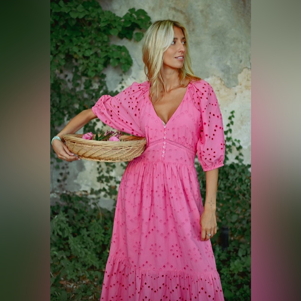 Molly Bracken pink embroidered maxi dress size medium